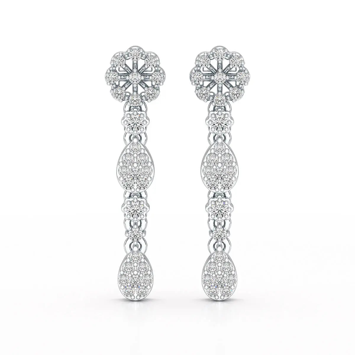0.65 CT Lab Diamond Flower Dangle Drop Earring