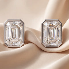 2.10 CT Emerald Bezel Stud Diamond Earrings