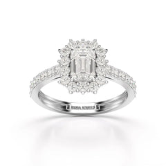 1.5 CT Lab Diamond Emerald Cut Halo Ring Jama Jewels