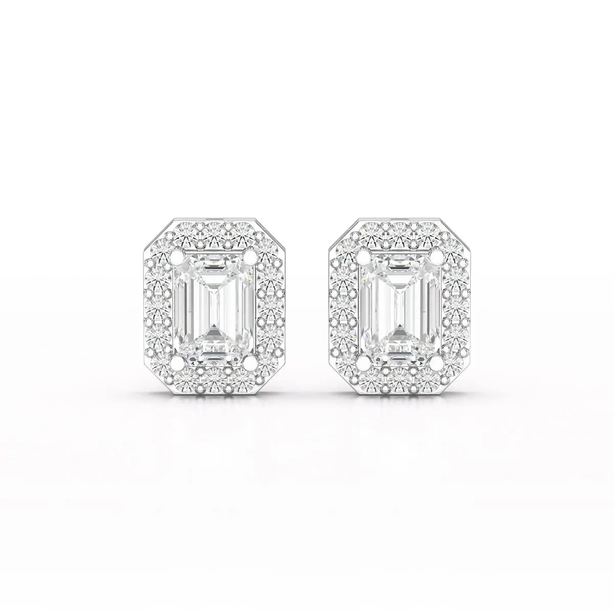 2.51 CT Lab Diamond Halo Emerald Stud Earrings Jama Jewels
