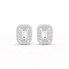2.51 CT Lab Diamond Halo Emerald Stud Earrings Jama Jewels