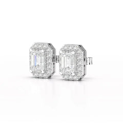 2.51 CT Lab Diamond Halo Emerald Stud Earrings Jama Jewels
