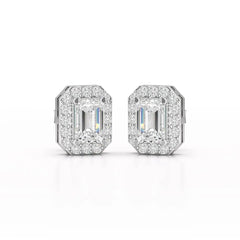 2.51 CT Lab Diamond Halo Emerald Stud Earrings Jama Jewels
