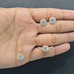 3.75 CT Round Diamond Halo Jewellery Set (Ready for Delivery)