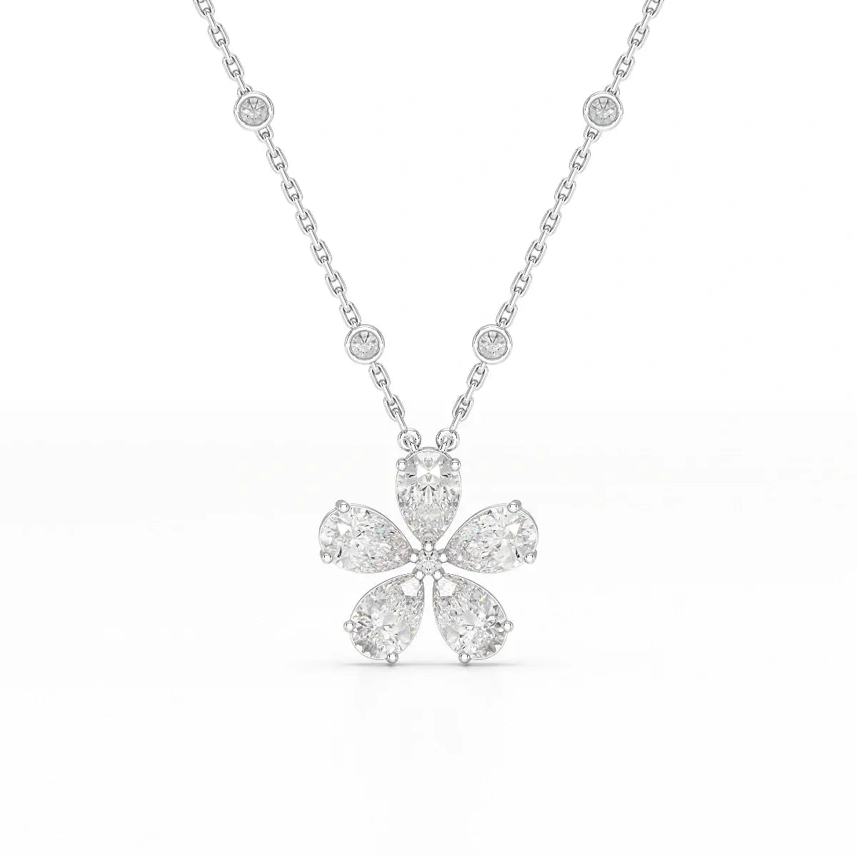 3.29 CT Pear Cut Lab Diamond Chain Pendant Jama Jewels