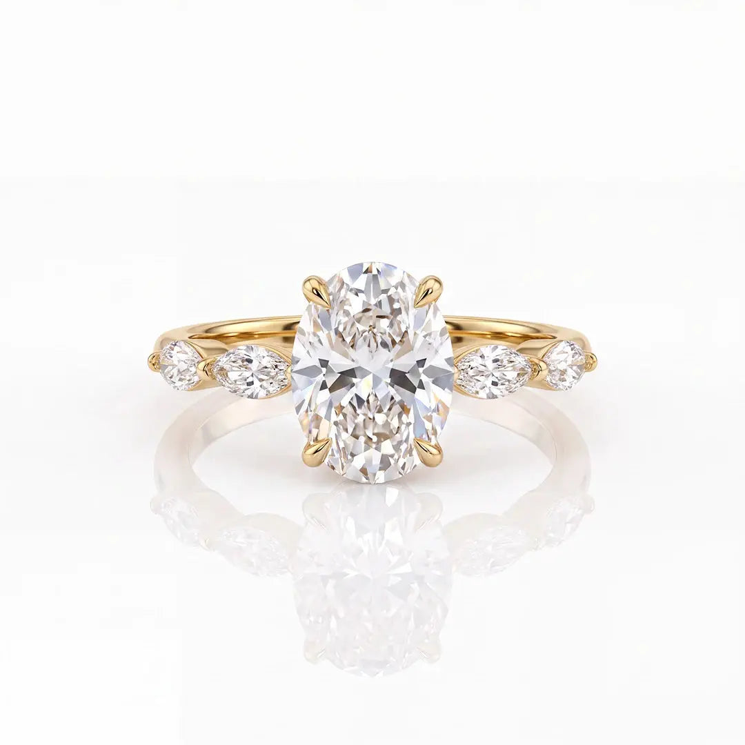 3.40 CT Oval Cut Ring with Marquise & Round Cut Side Diamonds