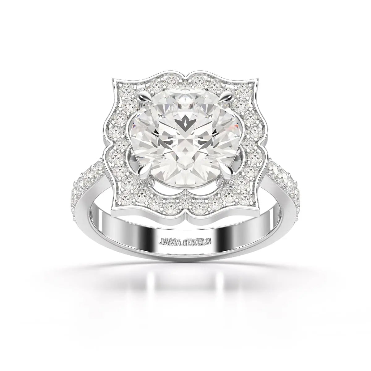 3.65 CT Lab Diamond Halo Round Cut Flower Ring Jama Jewels