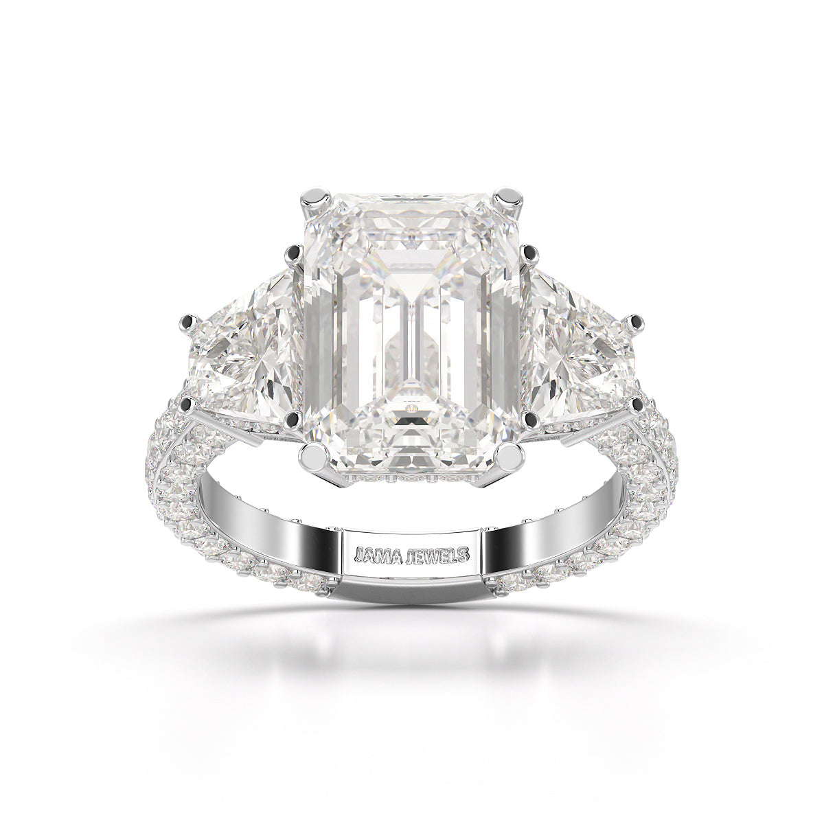 7.49 CT Three Stone Emerald Cut Lab Diamond Ring