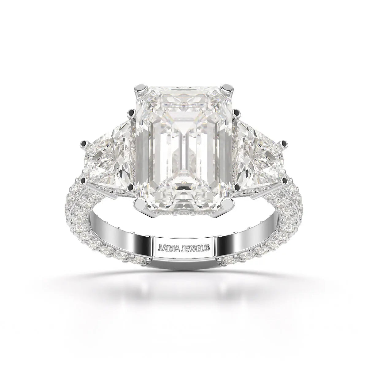 7.49 CT Three Stone Emerald Cut Lab Diamond Ring