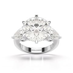 9.13 CT Lab Diamond Round and Pear Cut Three Stone Ring