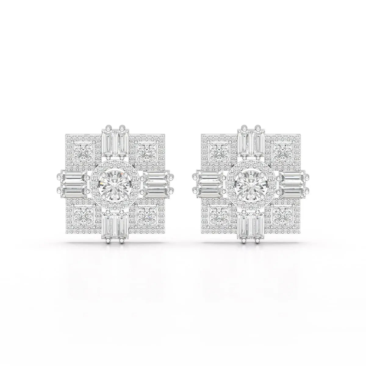 9.25 CT Baguette and Princess Cut Lab Diamond Stud Earrings Jama Jewels