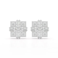9.25 CT Baguette and Princess Cut Lab Diamond Stud Earrings Jama Jewels