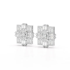 9.25 CT Baguette and Princess Cut Lab Diamond Stud Earrings Jama Jewels
