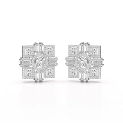 9.25 CT Baguette and Princess Cut Lab Diamond Stud Earrings Jama Jewels