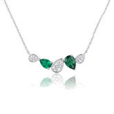 1.60 CT Pear Curved Cluster Emerald & Diamond Chain & Pendant