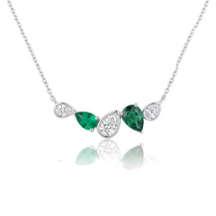 1.60 CT Pear Curved Cluster Emerald & Diamond Chain & Pendant