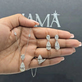 14.70 CT Pear Cut Diamond Jewellery Set - Ring, Earring & Chain Pendant (Ready for Delivery) Jama Jewels