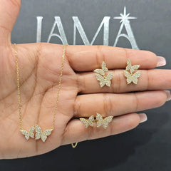 1.70 CT Double Butterfly Diamond Jewellery Set - Ring, Earring & Chain Pendant (Ready for Delivery)