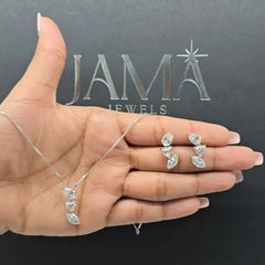 7.70 CT Three Stone Drop Diamond Jewellery Set - Earring & Chain Pendant (Ready for Delivery) Jama Jewels