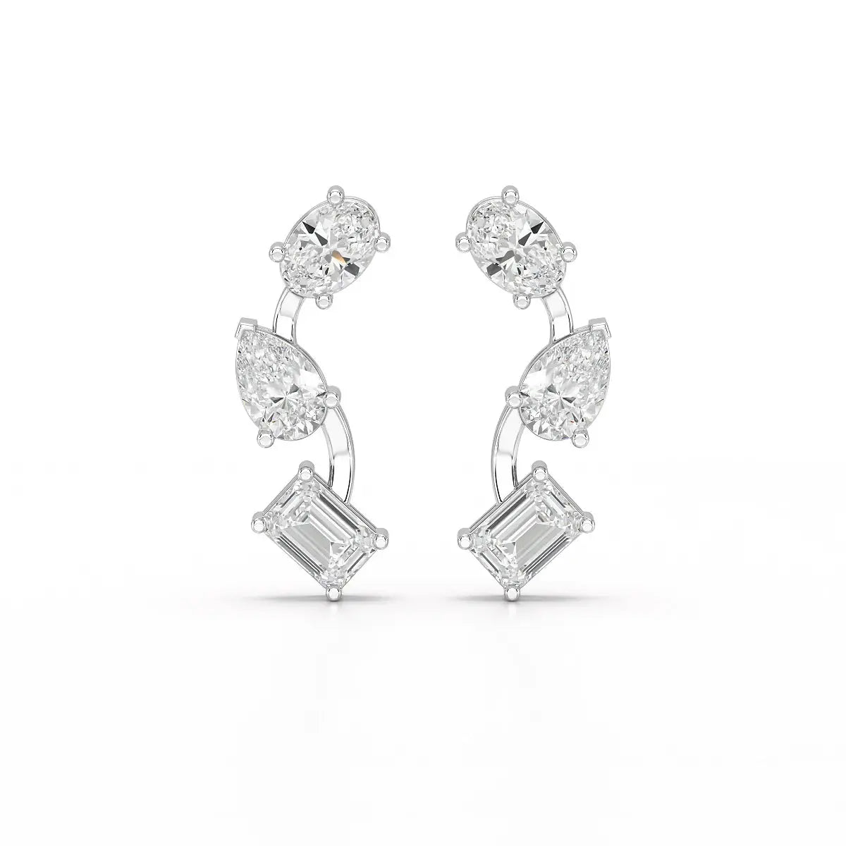 3.45 CT Lab Diamond Multi-Shape Three Stone Earrings Jama Jewels