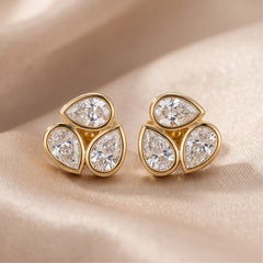 1.25 CT Pear Trio Bezel Diamond Earrings