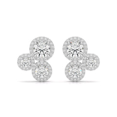 2.30 CT Trio Halo Round Cut Diamond Stud Earrings Jama Jewels