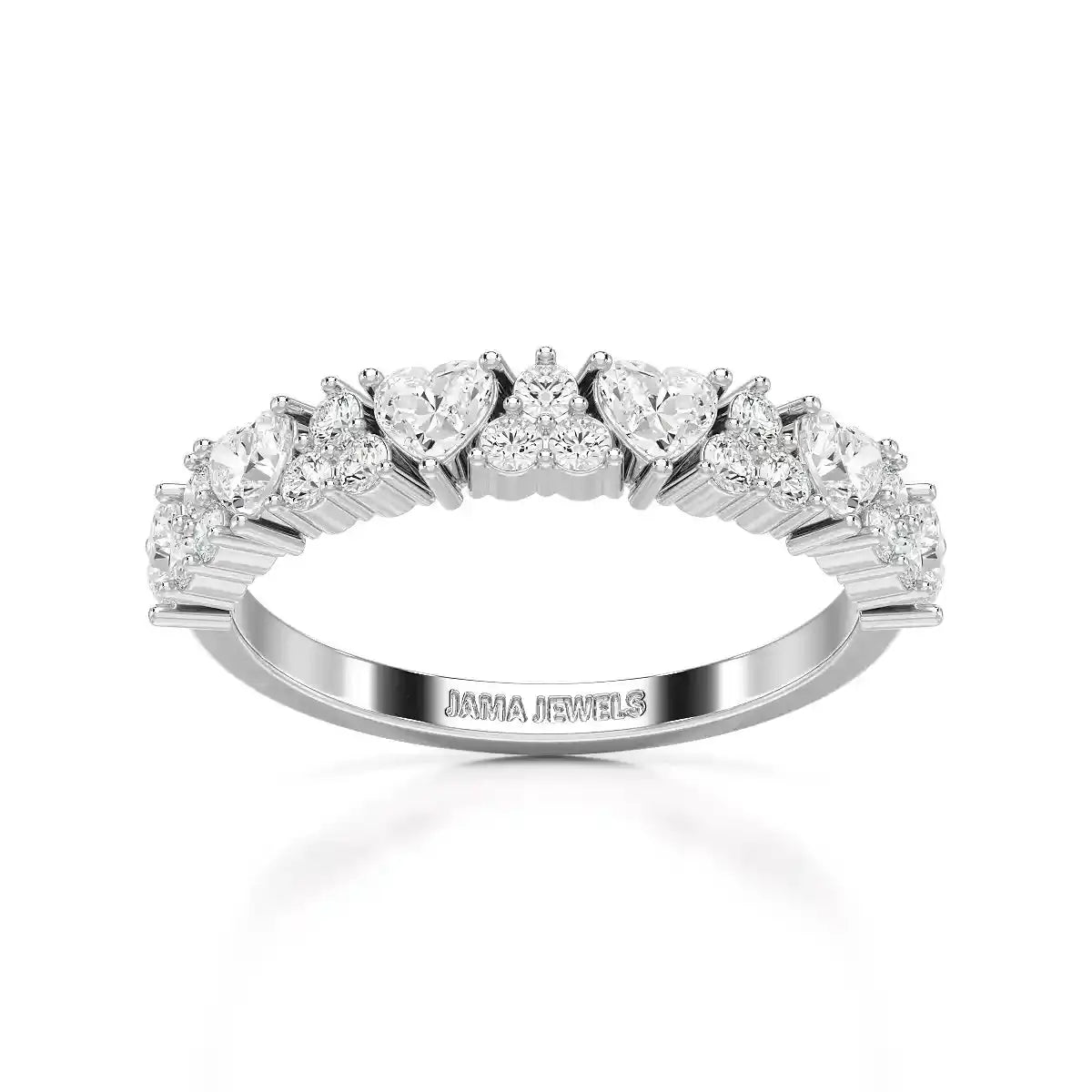 0.8 CT Half Eternity Ring with Round and Heart Cut Lab Diamonds Jama Jewels