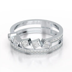 0.50 CT Two Row Ring with Round and Taper Cut Diamonds Jama Jewels