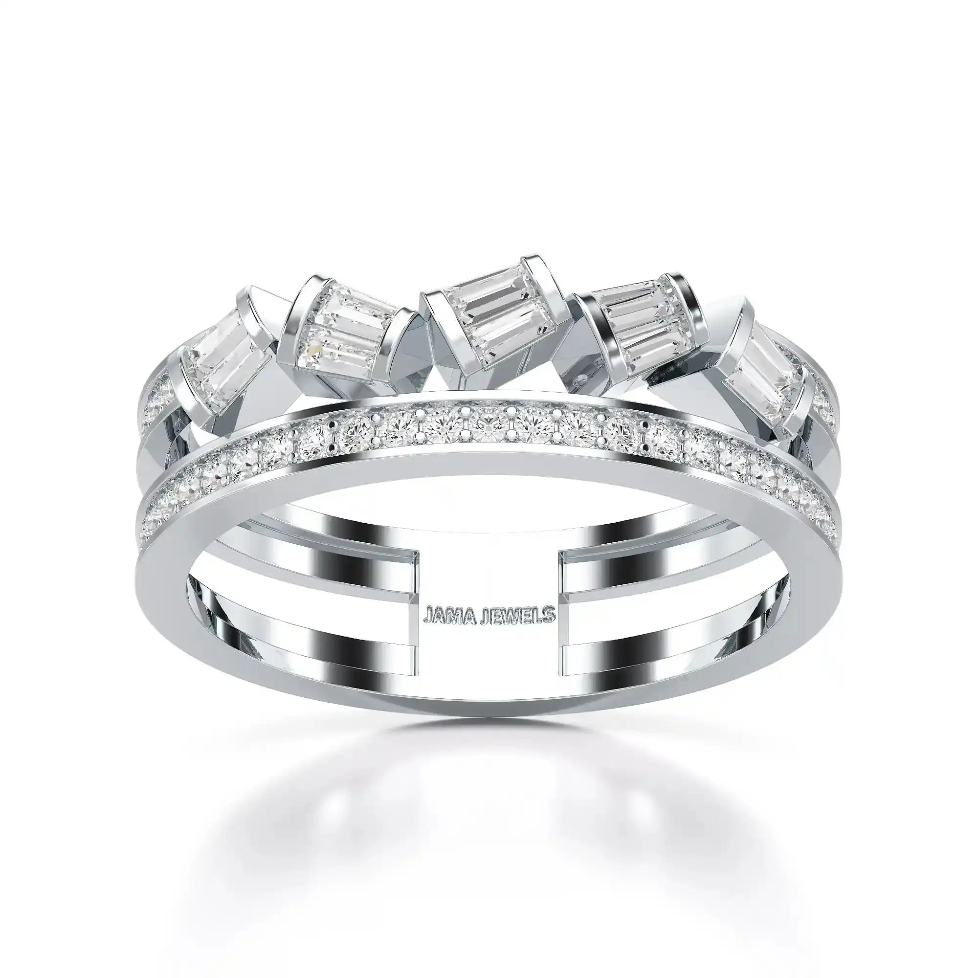 0.50 CT Two Row Ring with Round and Taper Cut Diamonds Jama Jewels