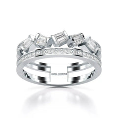 0.50 CT Two Row Ring with Round and Taper Cut Diamonds Jama Jewels