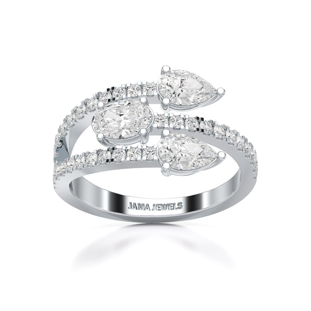 1.35 CT Three Row Diamond Bypass Ring Jama Jewels