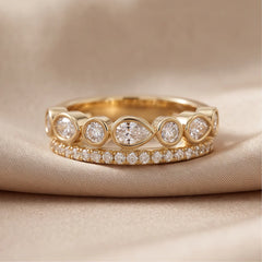 0.75 CT Pear & Round Two Layer Bezel & Pavé Diamond Ring