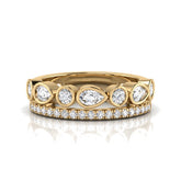 0.75 CT Pear & Round Two Layer Bezel & Pavé Diamond Ring