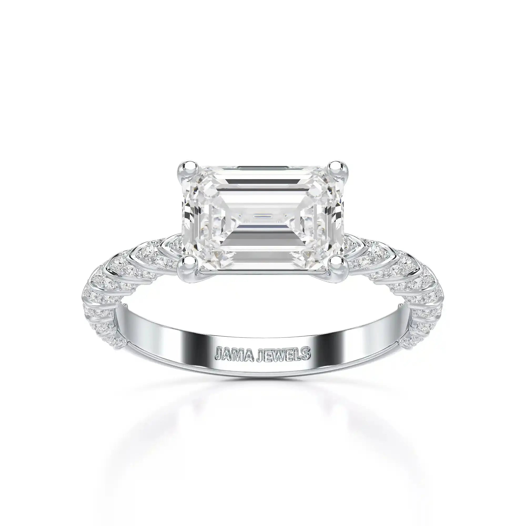 2.40 CT Straight Emerald Cut Lab Diamond Ring Jama Jewels