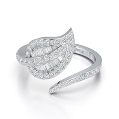 0.70 CT Baguette Cut Diamond Open Leaf Ring Jama Jewels