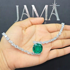 33 CT Lab Grown Diamond Necklace with 20 CT Green Emerald Gemstone in Center (Ready for Delivery)