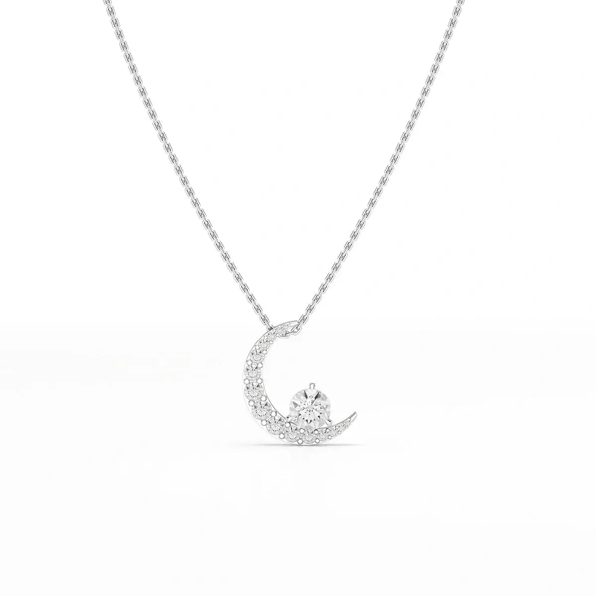 1.7 CT Lab Diamond Moon Shaped Round Chain Pendant Jama Jewels