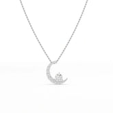 1.7 CT Lab Diamond Moon Shaped Round Chain Pendant Jama Jewels