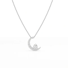 1.7 CT Lab Diamond Moon Shaped Round Chain Pendant Jama Jewels