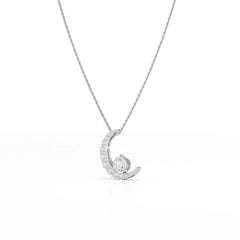 1.7 CT Lab Diamond Moon Shaped Round Chain Pendant Jama Jewels