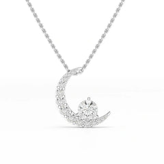 1.7 CT Lab Diamond Moon Shaped Round Chain Pendant Jama Jewels