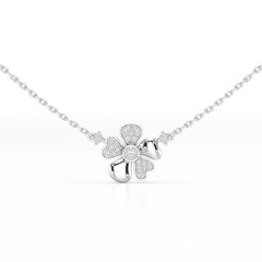 0.20 CT Flower Shape Lab Diamond Chain Pendant with Round Diamonds