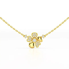 0.20 CT Flower Shape Lab Diamond Chain Pendant with Round Diamonds Jama Jewels