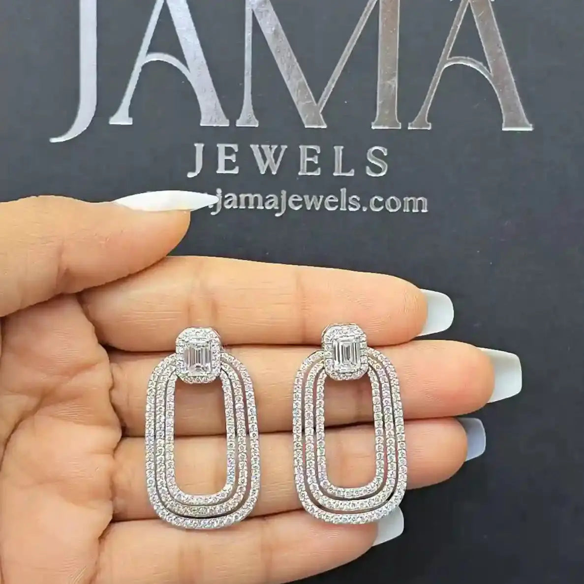 5.08 CT Lab Grown Halo Drop Earring (Ready for Delivery) Jama Jewels