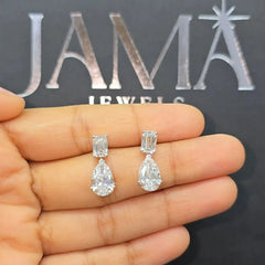 6 CT Emerald and Pear Cut Lab Diamond Drop Earring (Ready for Delivery) Jama Jewels