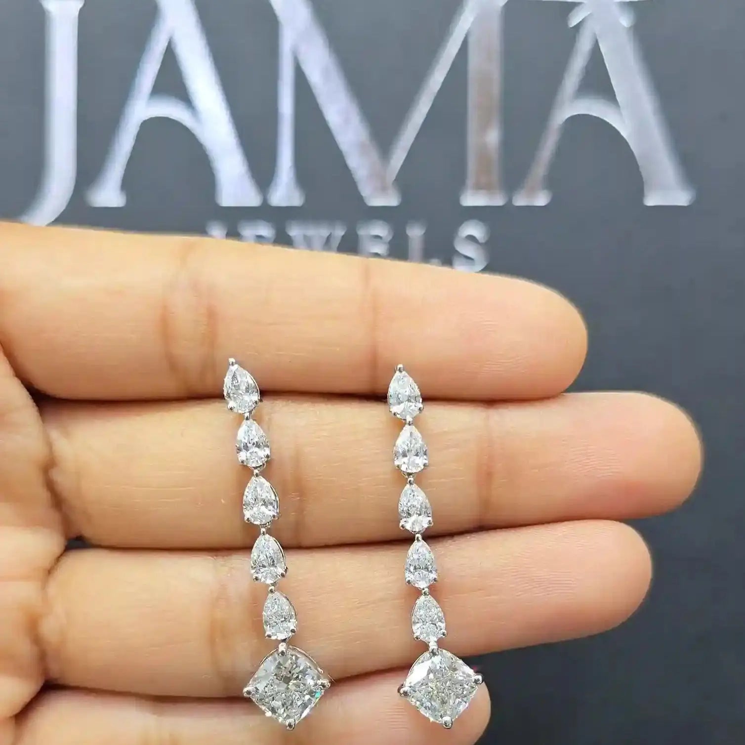 5.15 CT Cushion Brilliant Cut Lab Grown Drop Earring (Ready for Delivery) Jama Jewels