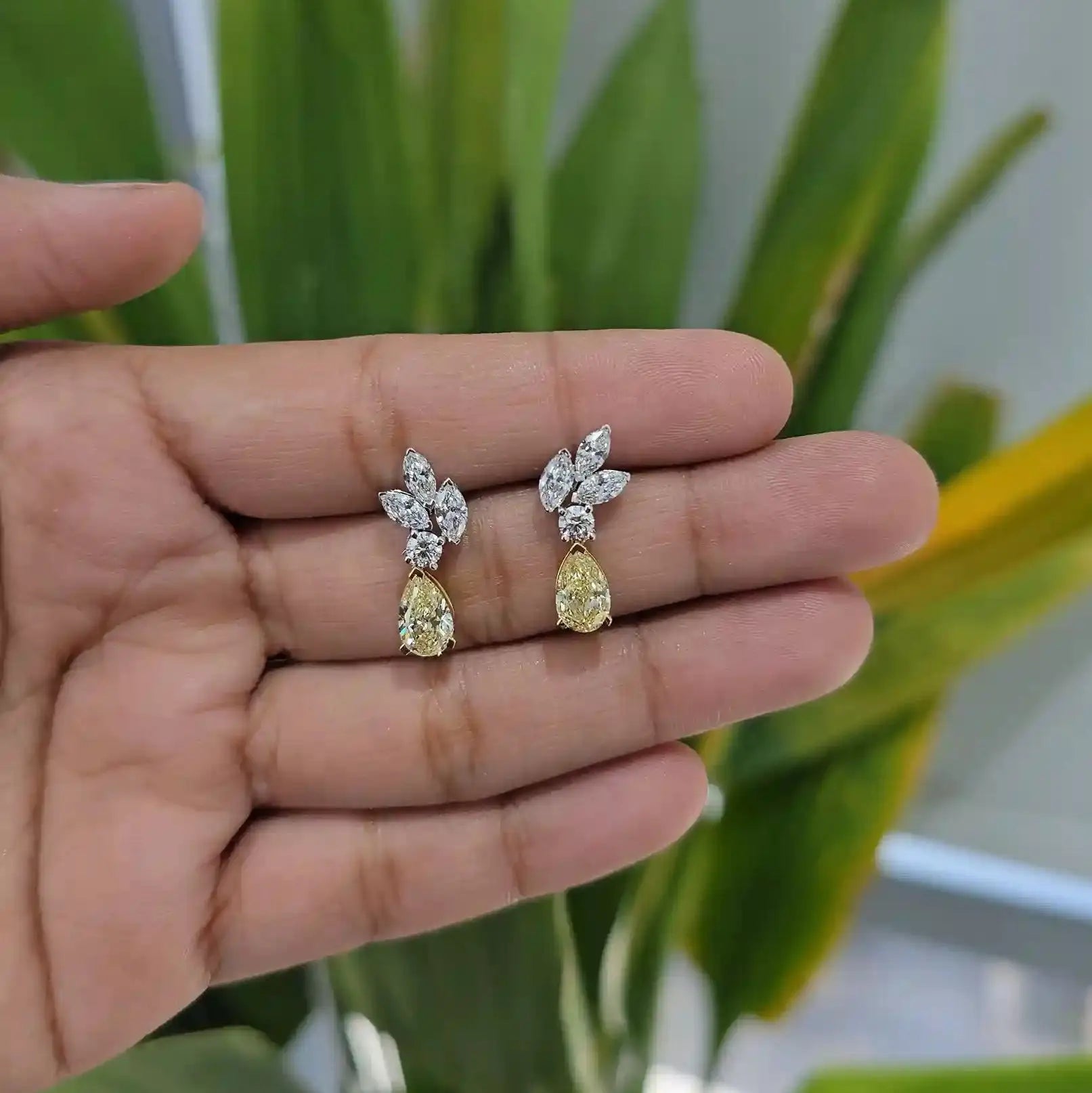 3.50 CT Marquise and Round Cut Lab Diamond Drop Earring (Ready for Delivery) Jama Jewels