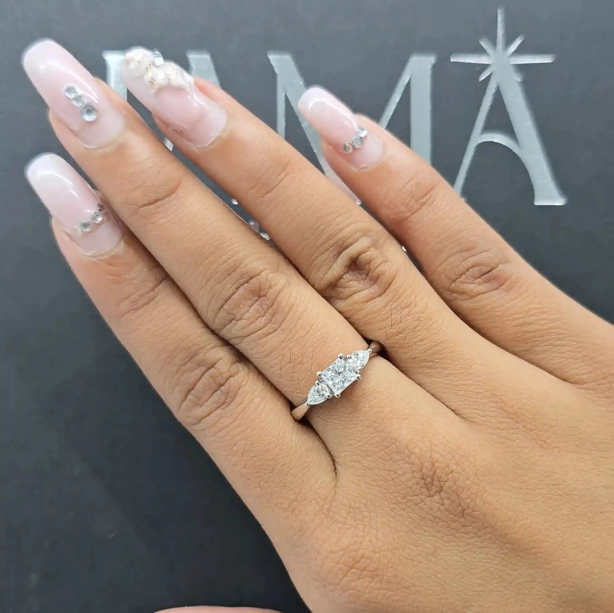 0.90 CT Lab Diamond Princess & Pear Cut Three Stone Ring (Ready for Delivery) Jama Jewels