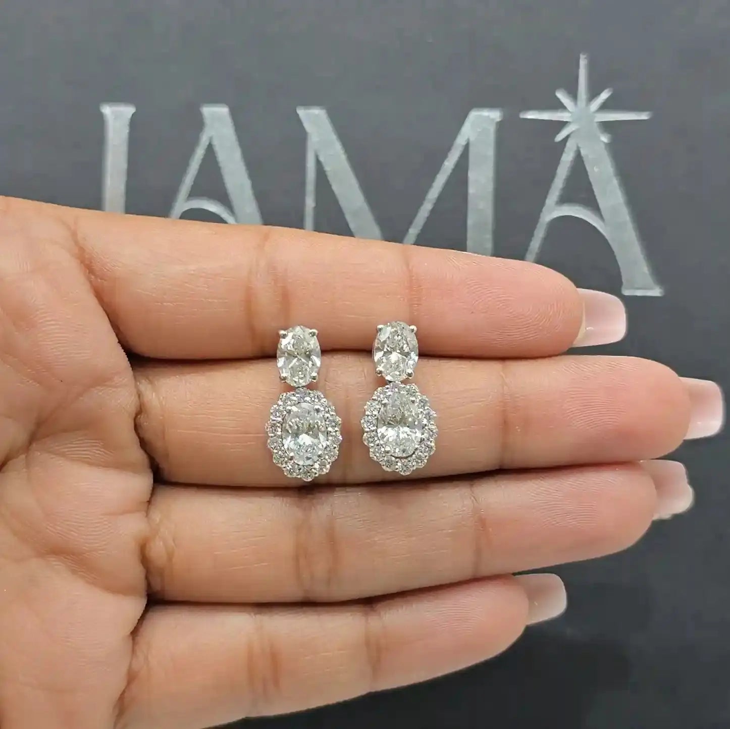4.10 CT Oval Cut Lab Diamond Drop Earring with Round Diamonds (Ready for Delivery) Jama Jewels