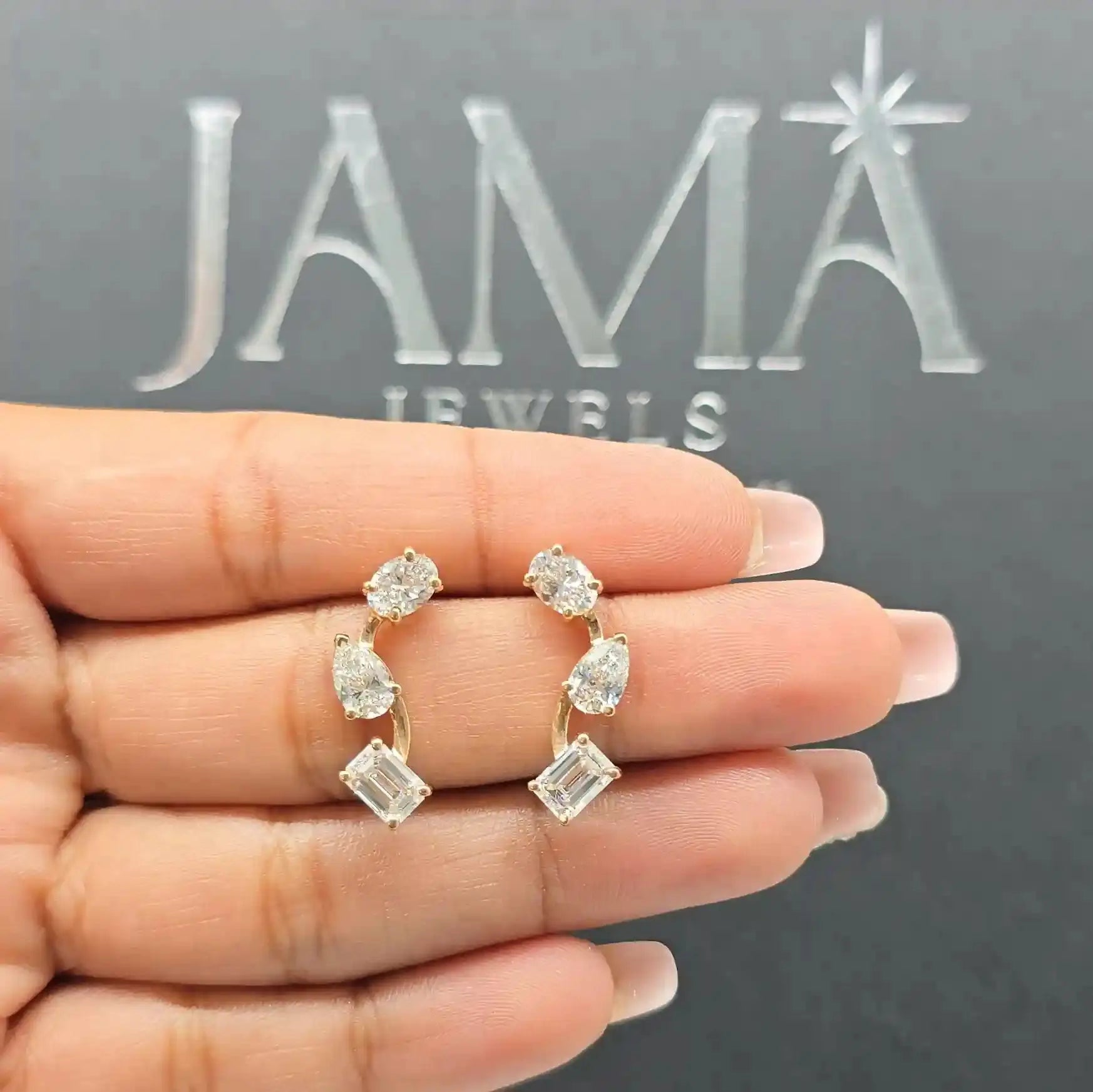3.45 CT Lab Diamond Multi-Shape Three Stone Earrings (Ready for Delivery) Jama Jewels